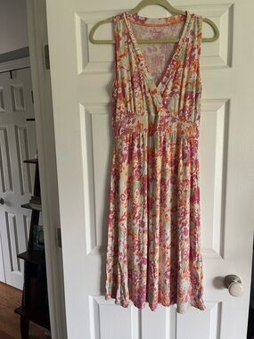 Sleeveless Floral Midi Dress in Pink and Orange by LL bean women’s size small